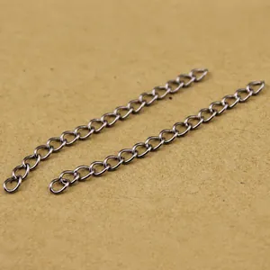 Detail view of two gun black stainless steel extender chains for jewelry DIY projects