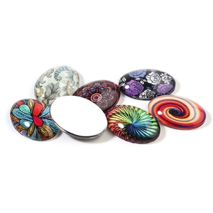 20 tlg. Set ovale Glas-Cabochons mit Boho-Mandala-Blumenmustern für DIY-Schmuckdesign