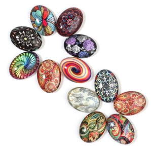 Vintage Oval Glas Cabochons Mandala Blume Eule Muster Flatback Zeitstein Cabochon Für DIY Schmuckherstellung Zubehör