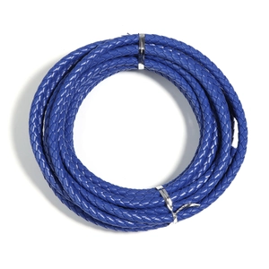 Macro view of blue 6mm braided PU leather cord roll for DIY jewelry making and crafts