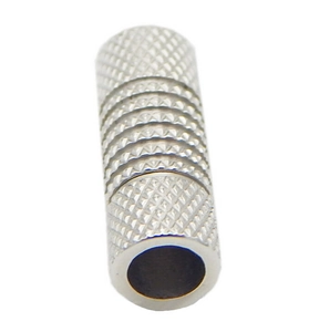 Macro view of silver knurled stainless steel magnetic clasp for jewelry making