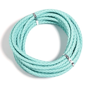 Braided 6mm mint blue PU leather cord roll for DIY jewelry making with metal clips