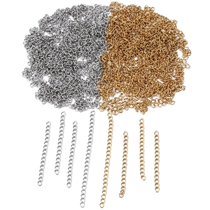 Bulk DIY jewelry supplies: silver and gold stainless steel extension chains for necklaces