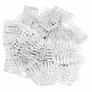 Stack of 10-tooth silver metal hair combs for DIY bridal headpiece accessories