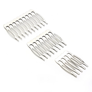 Three sizes of silver metal hair side combs with 5, 8, and 10 teeth for DIY bridal styling