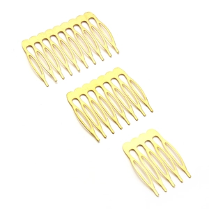 Three-piece set of golden metal hair combs for DIY bridal headpieces and accessories