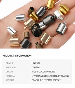 Detailed macro view of copper tassel end caps in gold and silver plating for DIY jewelry