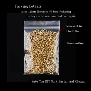 Detailed view of 200pcs gold eye pins in PE bag for DIY jewelry making accessories