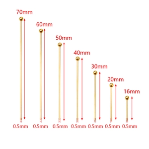 Golden copper ball head pins in seven lengths for DIY jewelry making accessories