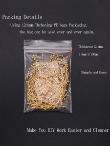 Detail of gold ball head pins in 12dmm PE bag for DIY jewelry making accessories