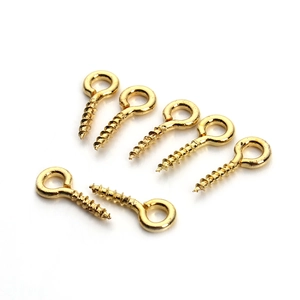 Bulk pack of small gold-plated metal eyelet screws for DIY jewelry making and pendants