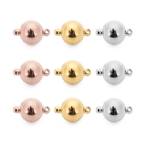Polished stainless steel ball magnetic clasps in silver gold and rose gold for jewelry
