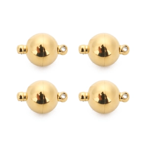 Set of four round gold stainless steel magnetic clasps with loops for jewelry making