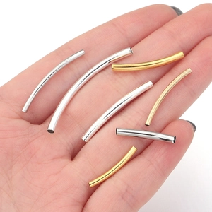 Cuentas espaciadoras de tubo de metal curvado para joyería DIY en oro y plata