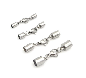 Detailed set of stainless steel lobster clasps and cord end caps for DIY jewelry making
