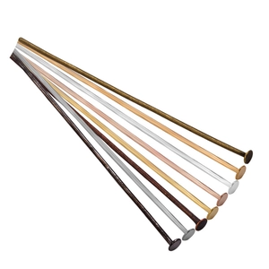 Flat head pins for jewelry making in eight metallic plated colors on white background