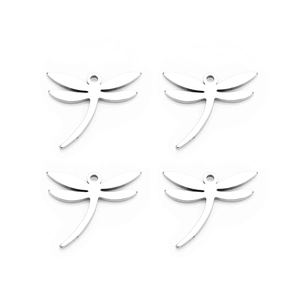 Set mit vier silbernen Libellen-Anhängern aus Edelstahl für DIY-Schmuck und Bastelarbeiten