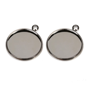 Gunmetal round pendant base for DIY jewelry making with top ring and smooth metal finish