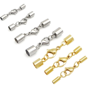 Stainless steel lobster clasp with cord end caps in gold and silver finishes for DIY jewelry