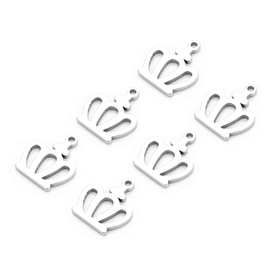 Set mit 6 Edelstahl-Kronenanhängern für DIY-Schmuckherstellung in poliertem Silber