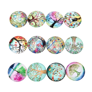 12 bunte Lebensbaum Glas-Cabochons mit kunstvollen Märchenhaus-Mustern für DIY-Schmuck