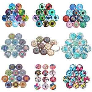 Runde Glas Cabochons Künstlerische Muster Edelstein Patches Schmetterling Lebensbaum Mandala Design Flache Rückseite DIY Schmuckherstellung Zubehör