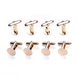 Gedetailleerde set van 8 roségouden manchetknopen met ronde platte basis voor DIY-sieraden
