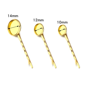 Golden round tray hair clips in 10mm 12mm 14mm sizes for DIY jewelry making