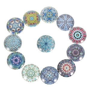 12er-Set runde Mandala-Glas-Cabochons mit böhmischen Mustern für die DIY-Schmuckherstellung