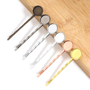 DIY hair clip base accessories with round tray and wave-shaped metal pins in 6 colors