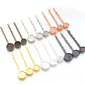 DIY copper round tray hair clips set in five metallic finishes on white background