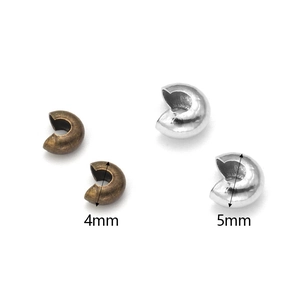 Detailansicht von 4mm und 5mm Crimp-Abdeckungen in Bronze und Silber Ausführungen