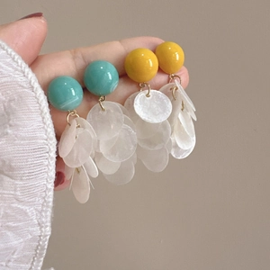 Orecchini a Clip con Nappina in Resina e Conchiglia Eleganti Minimalisti Senza Piercing Gioielli di Moda per Donna Vacanza Quotidiana
