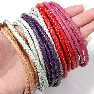 6mm braided leather cord in various colors for DIY bracelets and handmade jewelry crafts