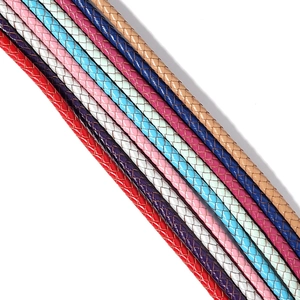 Macro detail of multi-colored 6mm braided leather cords for DIY jewelry making and crafts