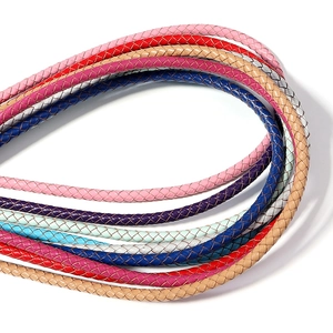 Close-up of 6mm colorful braided leather cords for DIY jewelry making and crafts