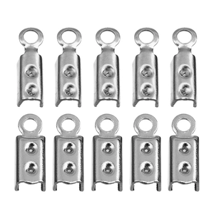 Polished stainless steel fold-over cord ends for DIY jewelry making with loop hole