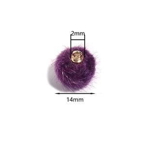 14mm paarse imitatiebont pompons met 2mm gouden metalen ringen voor DIY-sieraden