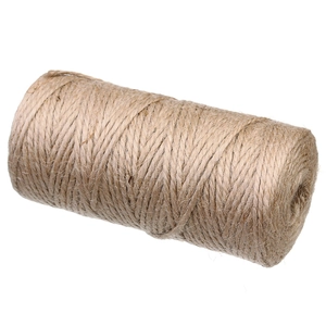 Macro shot of 2mm natural jute twine roll with 3-strand texture for DIY and gift wrapping