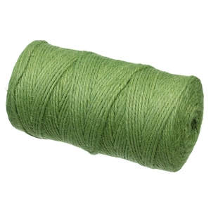 Detail of grass green jute rope roll, 2mm 3-ply natural fiber for DIY crafts and gift decor