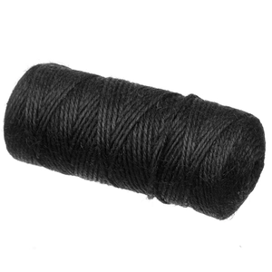 Close-up of 2mm black 3-ply jute rope roll showing natural fiber texture and durability