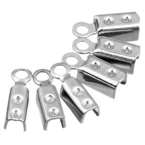 Pack of 100 stainless steel cord ends with U-shape design and loop for DIY jewelry making