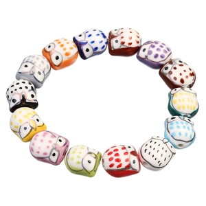 Perles en Céramique Chouette Peintes à la Main pour Bijoux DIY Animal Dessin Animé Perles en Vrac Émaillées à Pois pour Bracelets Colliers