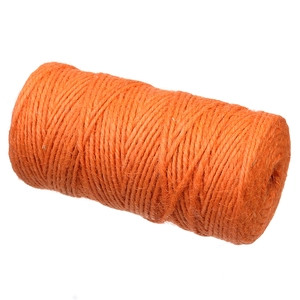 Close-up of 2mm orange 3-strand twisted jute rope roll showing natural fiber texture