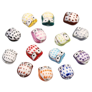 Perles hibou en céramique peintes à la main pour création de bijoux et bracelets DIY