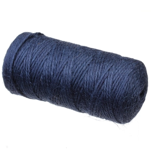 Macro view of 2mm dark blue 3-ply jute twine roll showing natural fiber texture