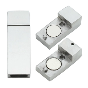 Close-up of rectangular stainless steel magnetic clasp for DIY jewelry cord connectors