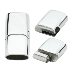 Detailed macro of silver stainless steel magnetic clasp with secure locking hinge