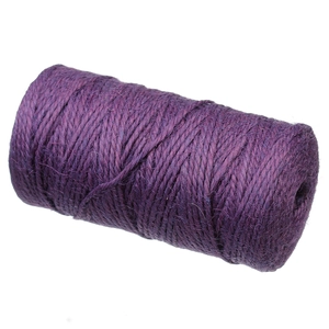 Close-up of 2mm dark purple 3-ply natural jute rope roll for DIY crafts and decor