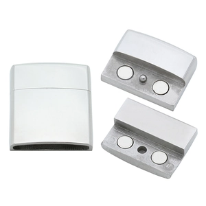 Detailed view of polished stainless steel magnetic clasps with internal magnets and pins